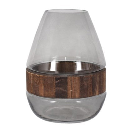 10 " CLEAR BELLY VASE WITH WOODEN BAND