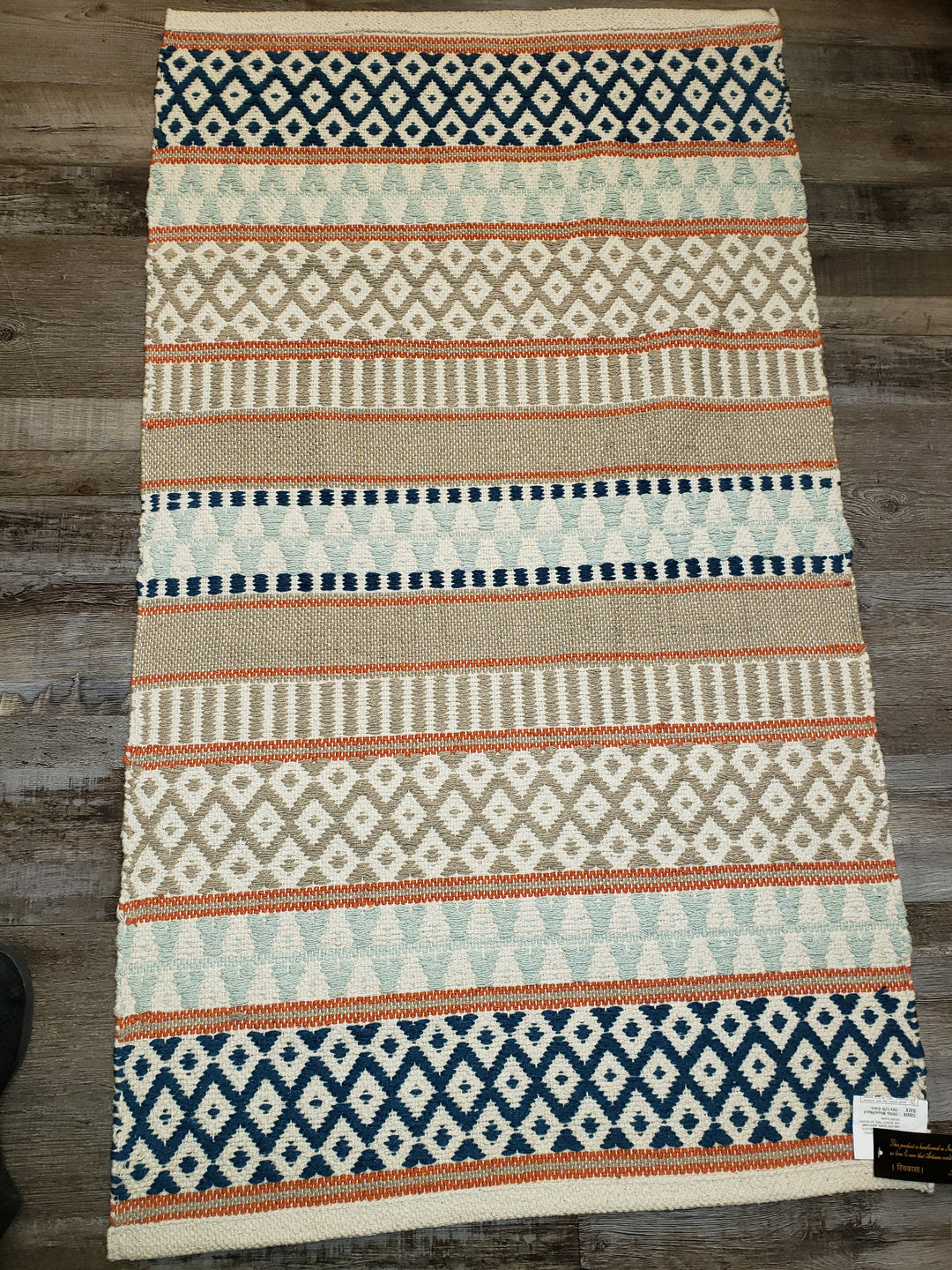 RUG- Cobalt/light Blue/Grey-Red Line