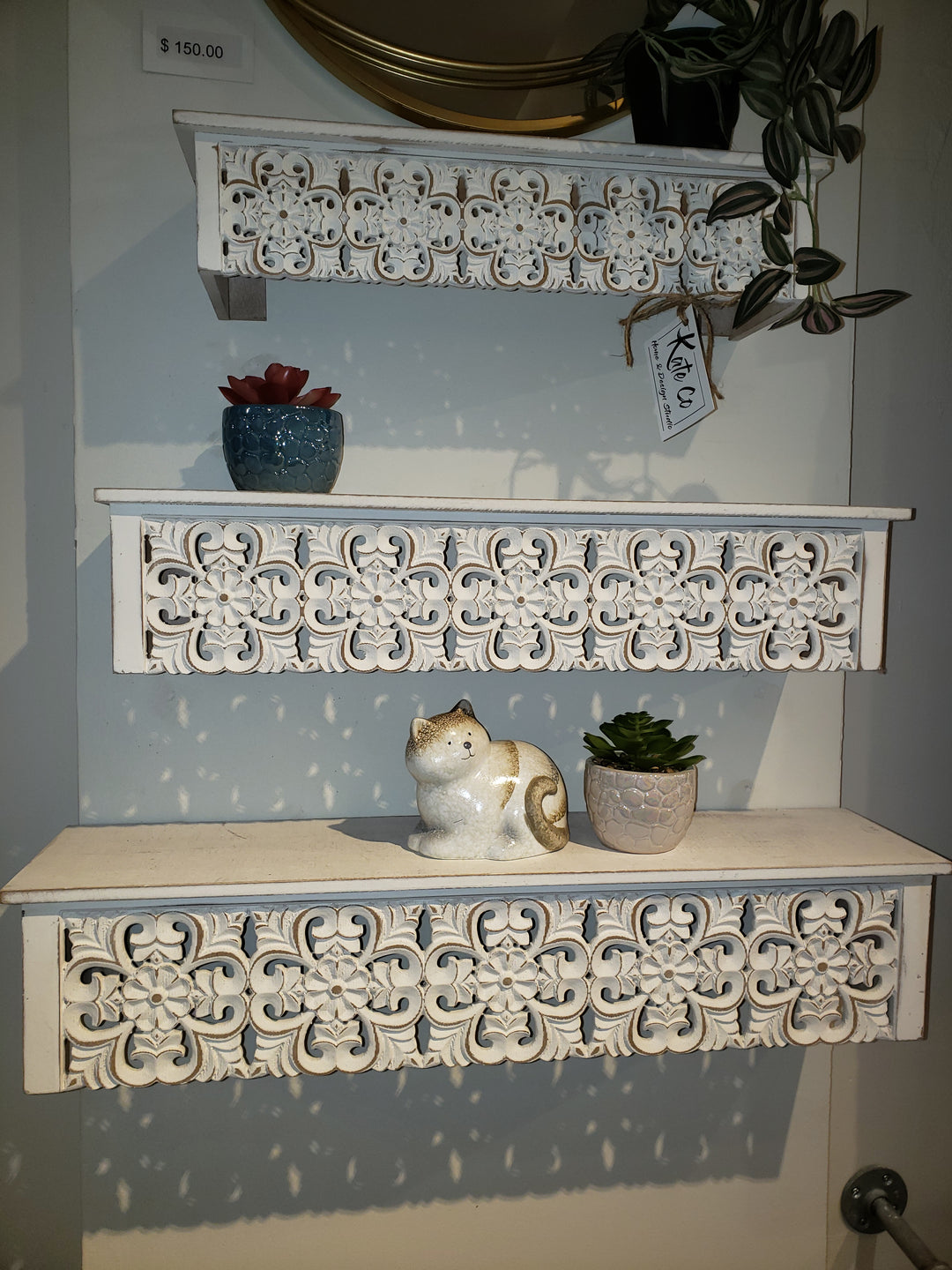 WHITE CARVED SHELVES- SET OF 3