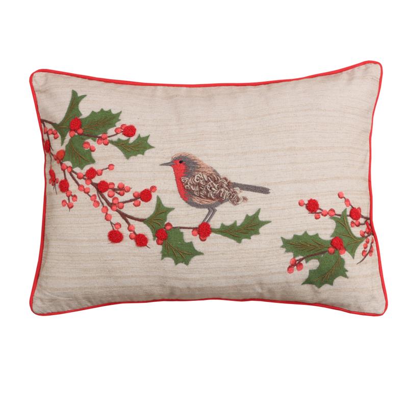 100% COTTON CHRISTMAS ROBIN PILLOW