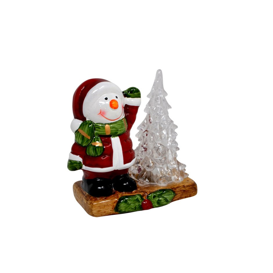 SNOWMAN WITH LIT TREE