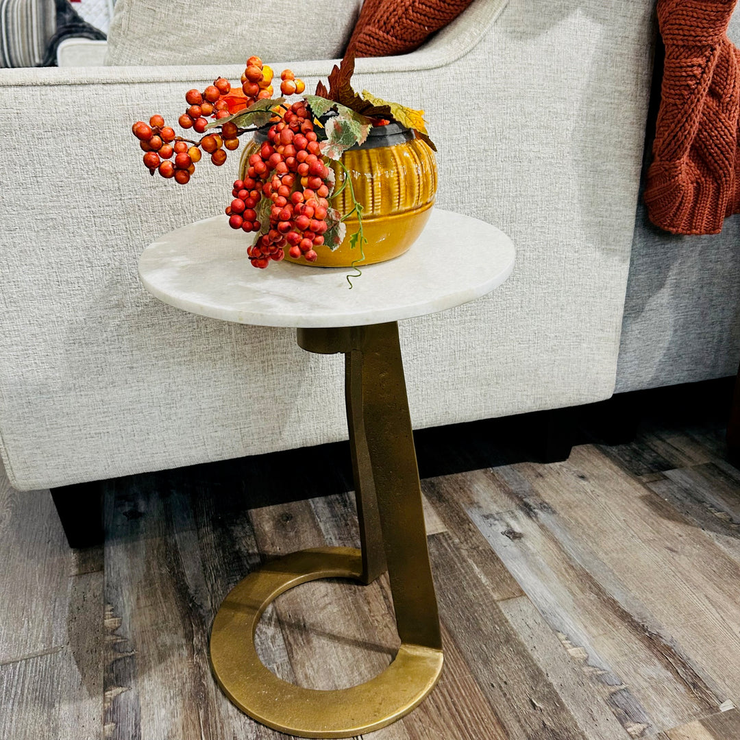 DEVAS ACCENT TABLE WHITE MARBLE/BRASS