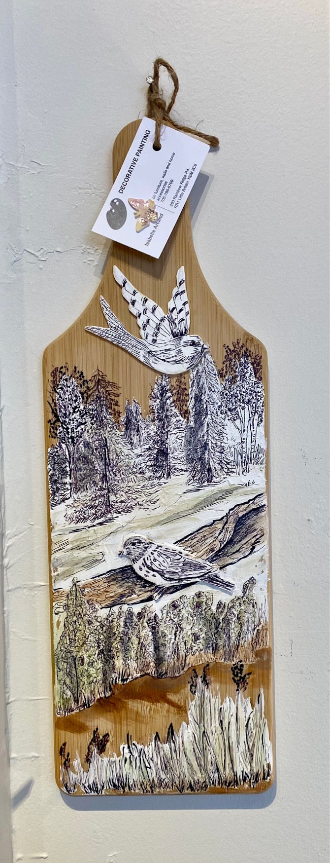 WOODEN BOARD WITH BIRDS DECORATIVE PAINTING