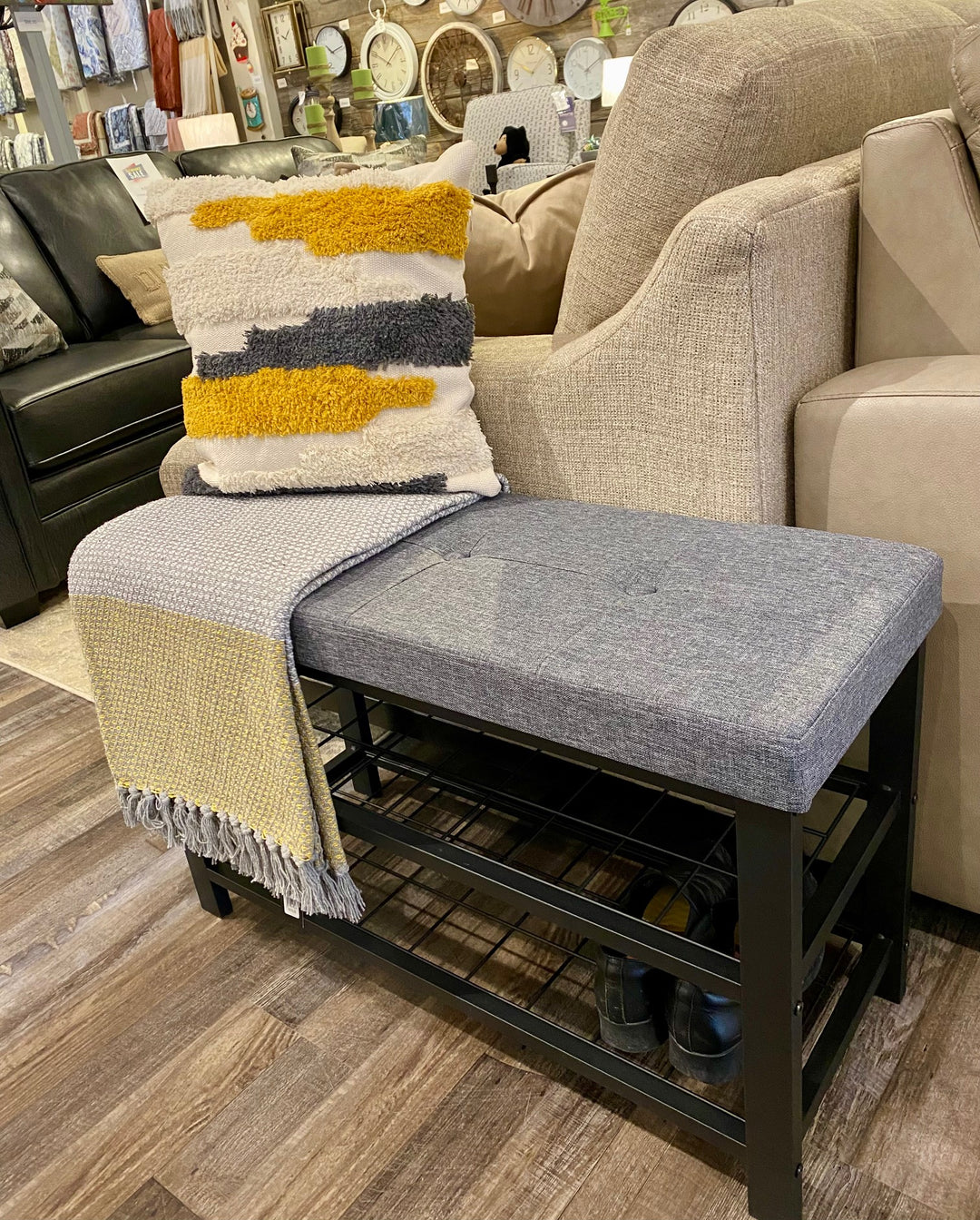 METAL UPHOLSTERED HALL BENCH