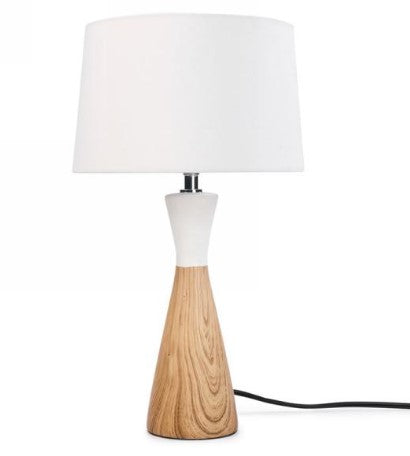 CERAMIC LAMP WITH WOOD-LOOK BASE