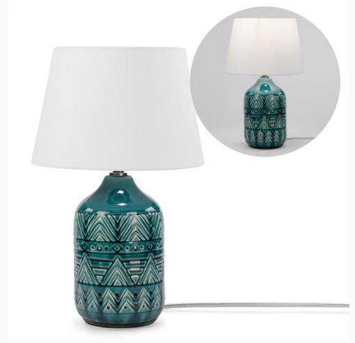 CERAMIC AZTEC TEAL TABLE LAMP