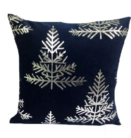BLUE VELVET CUSHION SILVER TREES
