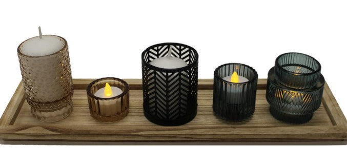 5 Pc Candle Holder W/ Tray