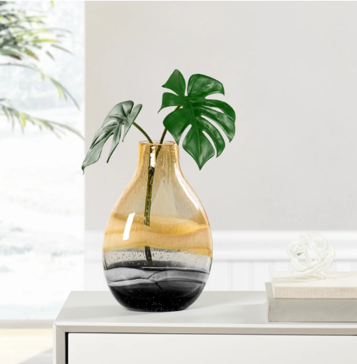ANDREA SWIRL GLASS BULB VASE IN AMBER - SMALL