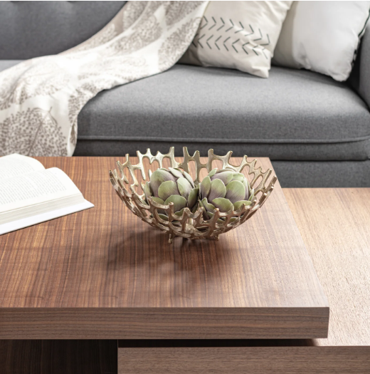 CIPHER ALUMINUM DECORATIVE BOWL IN GOLD