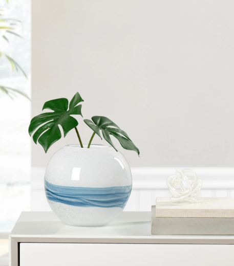 ANDREA SWIRL GLASS SPHERE VASE IN WHITE