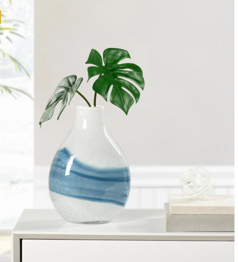 ANDREA SWIRL GLASS BULB VASE IN WHITE SMALL