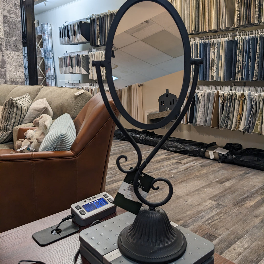 OVAL BLACK METAL VANITY MIRROR