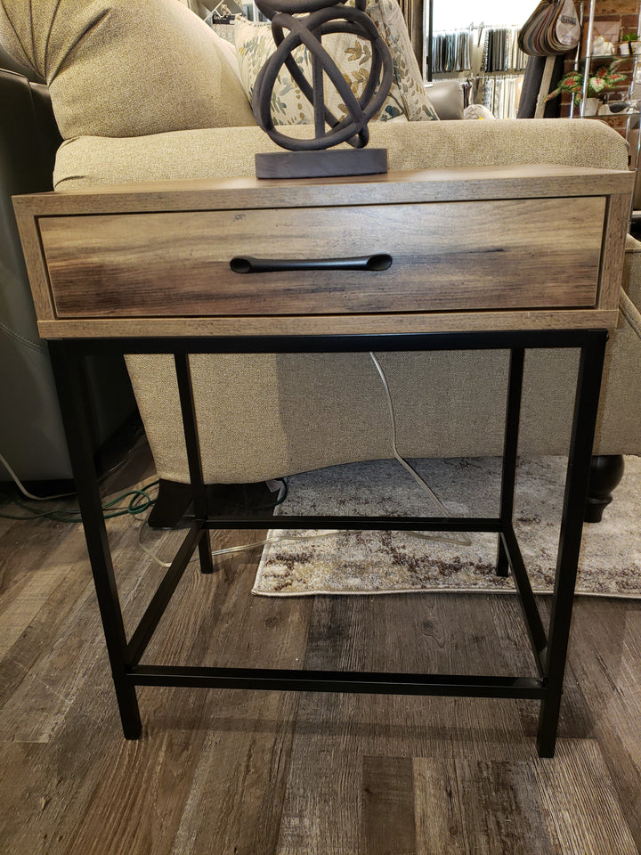 FAUX WOOD AND METAL SIDE TABLE