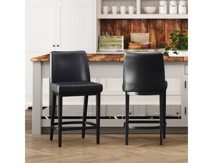 JACE 26" COUNTER STOOL FAUX BLACK LEATHER/ BLACK- SET OF 2