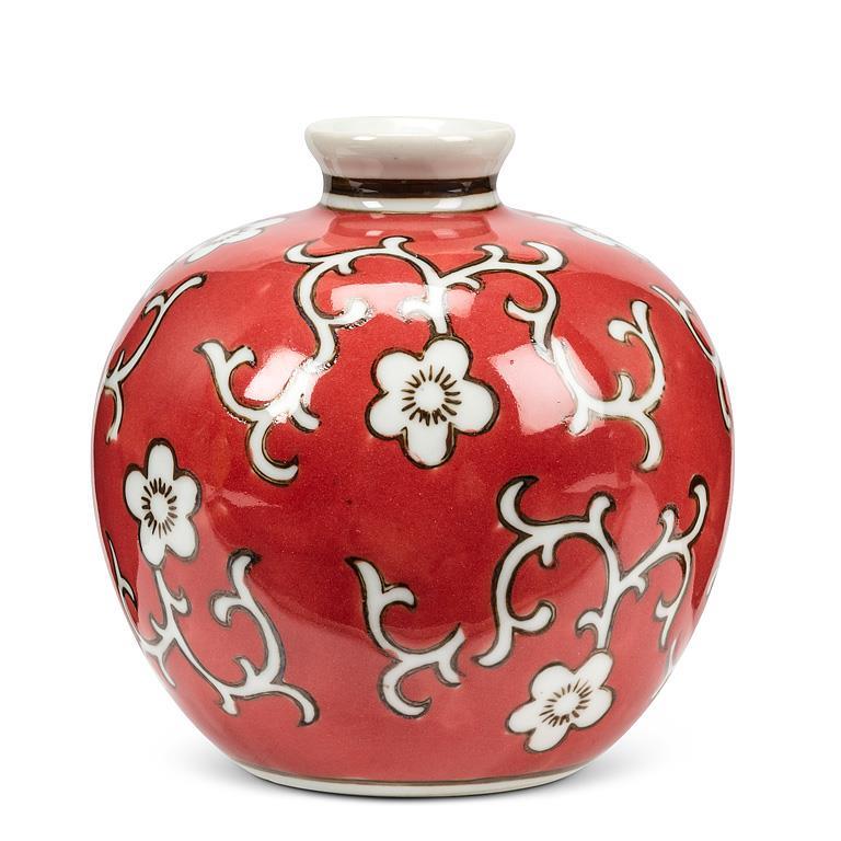 PORCELAIN RED FLORAL BALL VASE