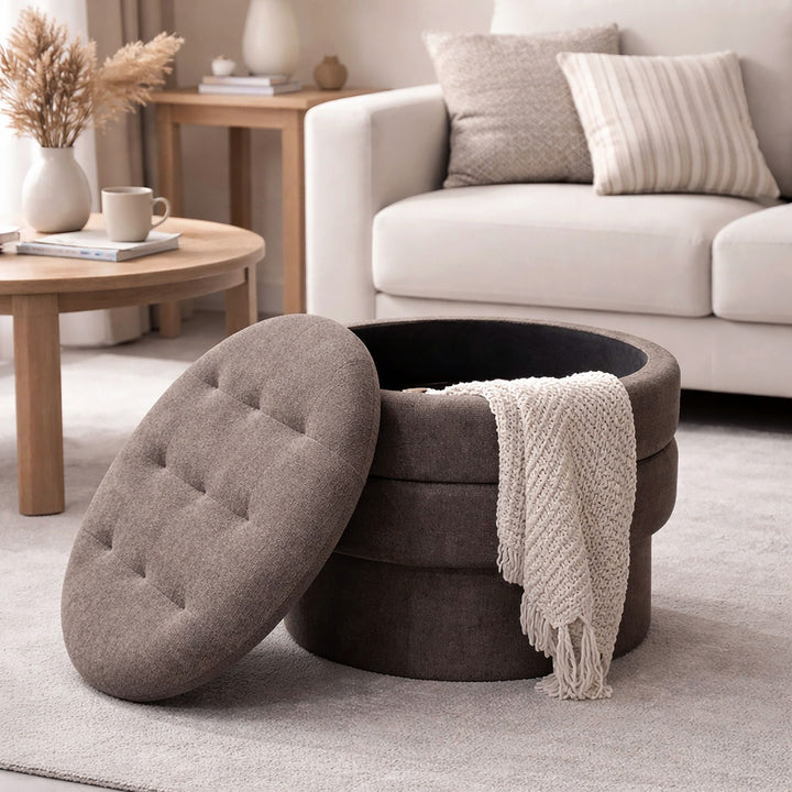 KEPLER ROUND STORAGE OTTOMAN GREY