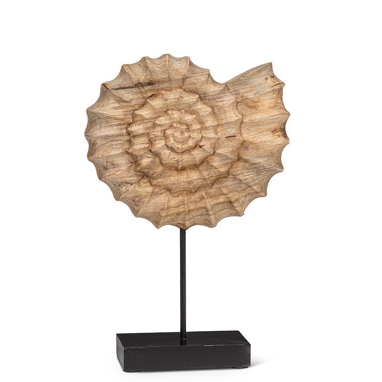 NAUTILUS SCULPTURE ON STAND- MANGO WOOD