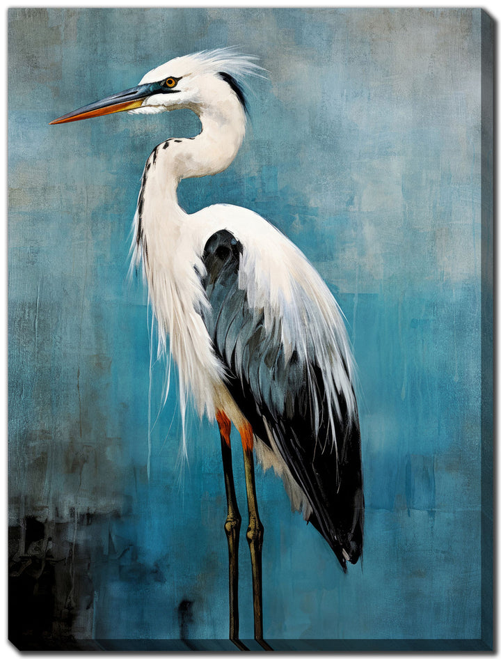 HAND EMBELLISHED ELEGANT HERON CANVAS PRINT