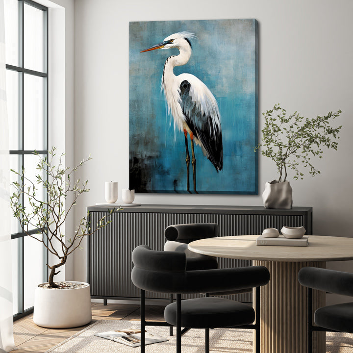 HAND EMBELLISHED ELEGANT HERON CANVAS PRINT