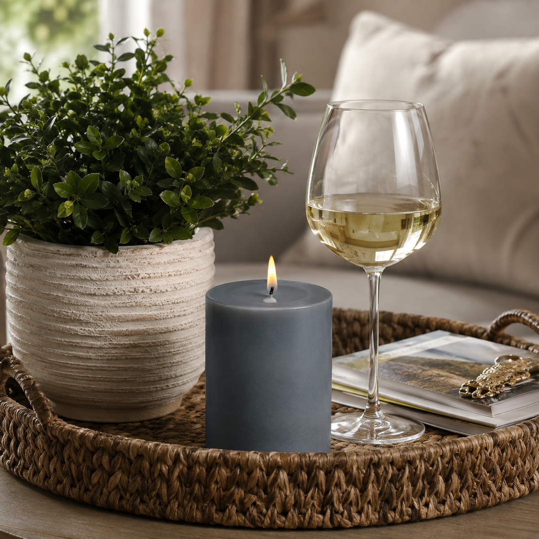 ICE BLUE LED PILLER CANDLE 3 X 5
