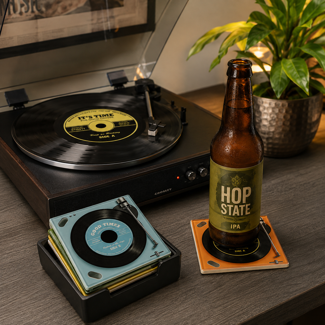 NOSTALGIC GLASS RECORD COASTERS