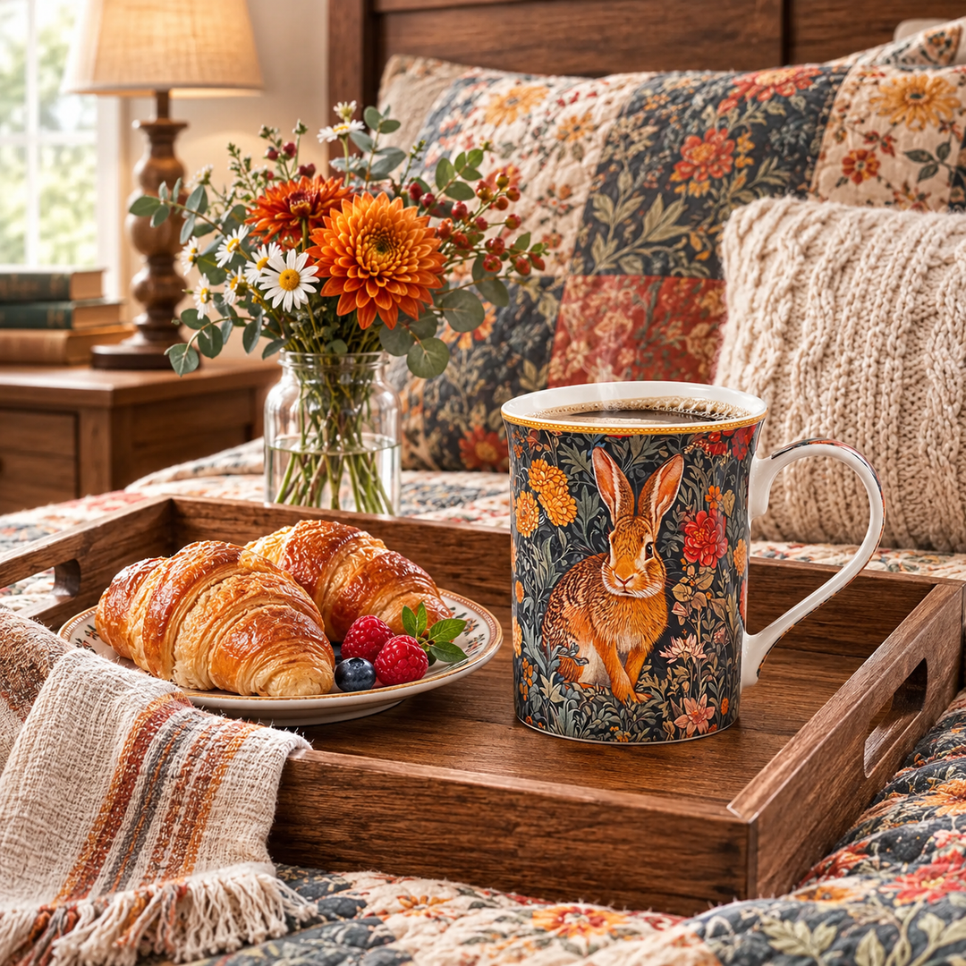 WILLIAM MORRIS INSPIRED BONE CHINA RABBIT MUG