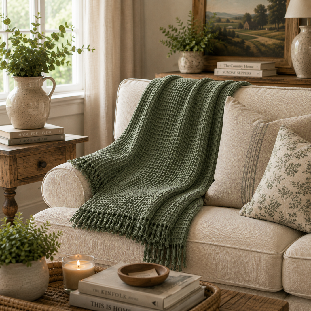 COCO GREEN WAFFLE THROW