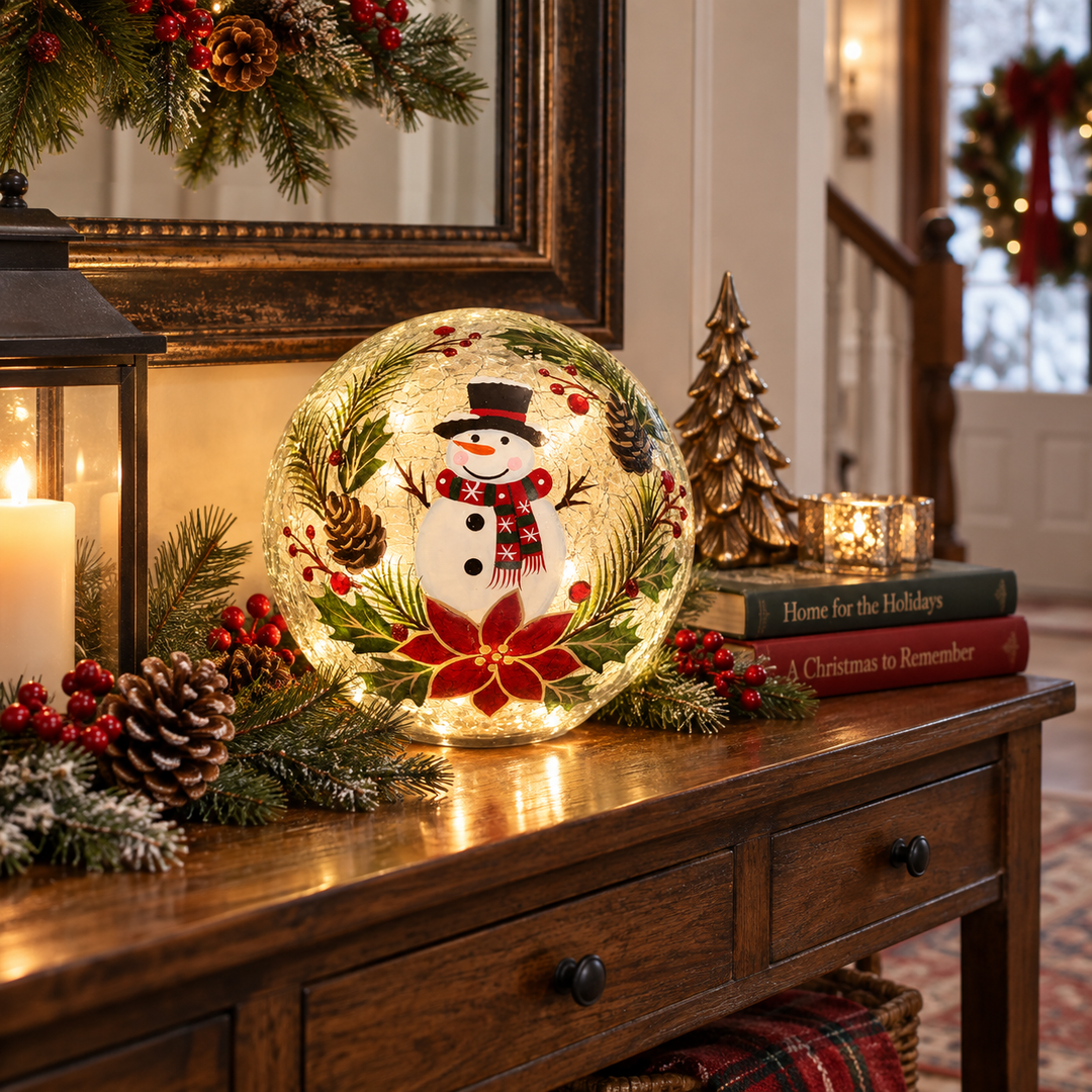 LED GLASS BALL WITH SNOWMAN