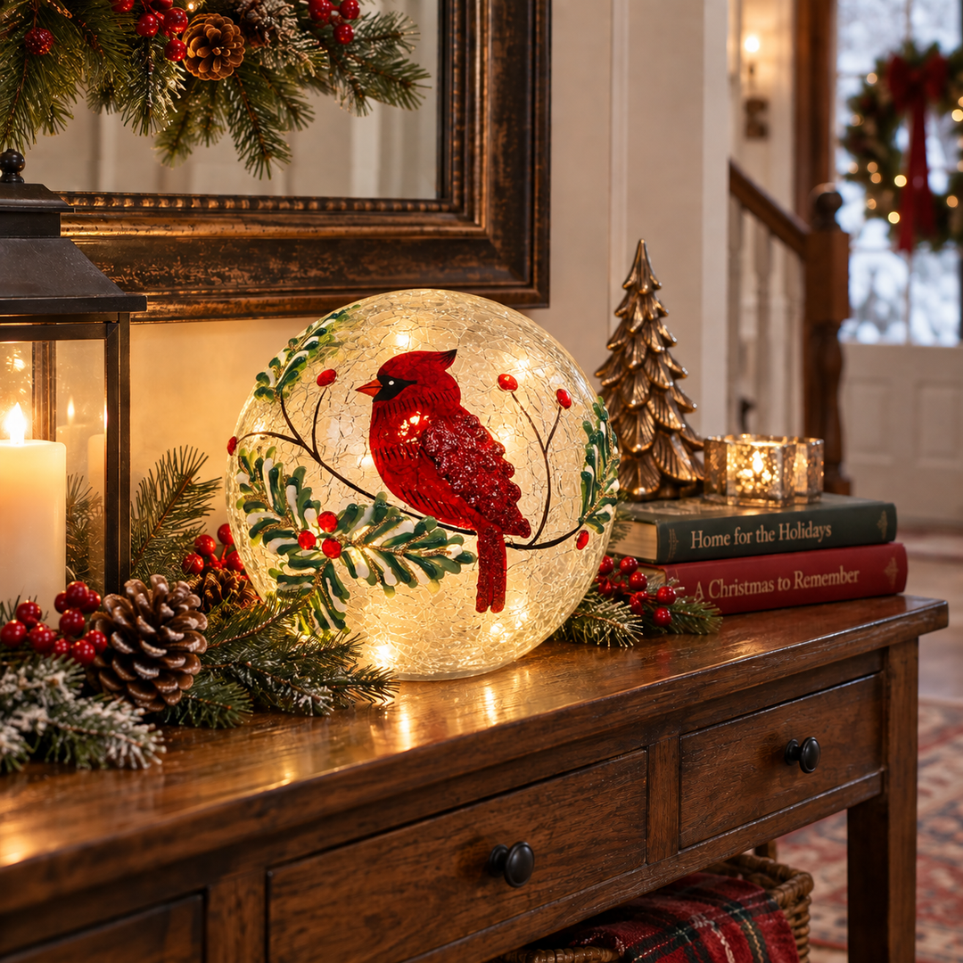 CARDINAL CRAACKEL GLASS LED DECOR