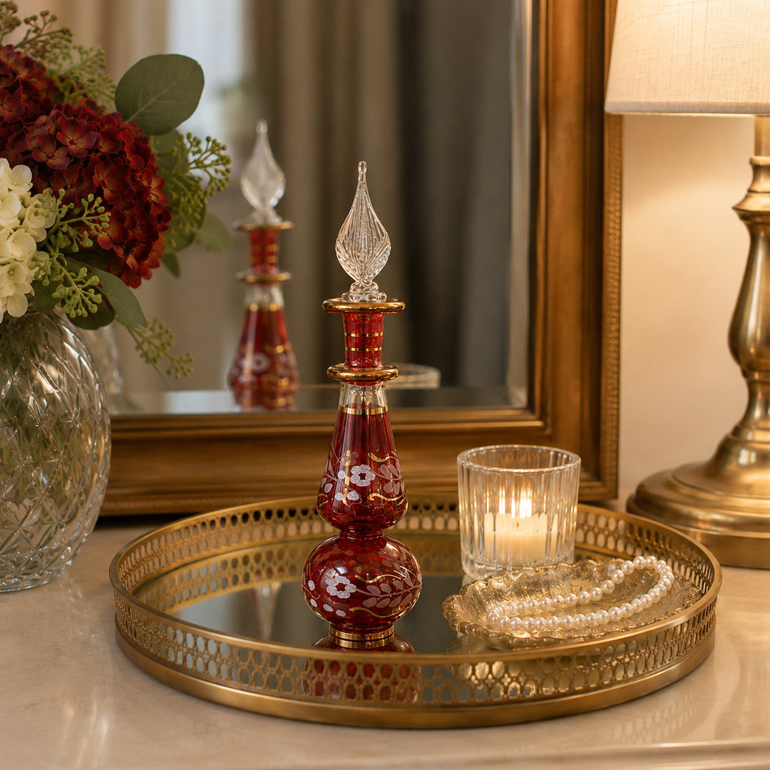 VINTAGE HAND BLOWN GLASS PERFUME BOTTLE-RED