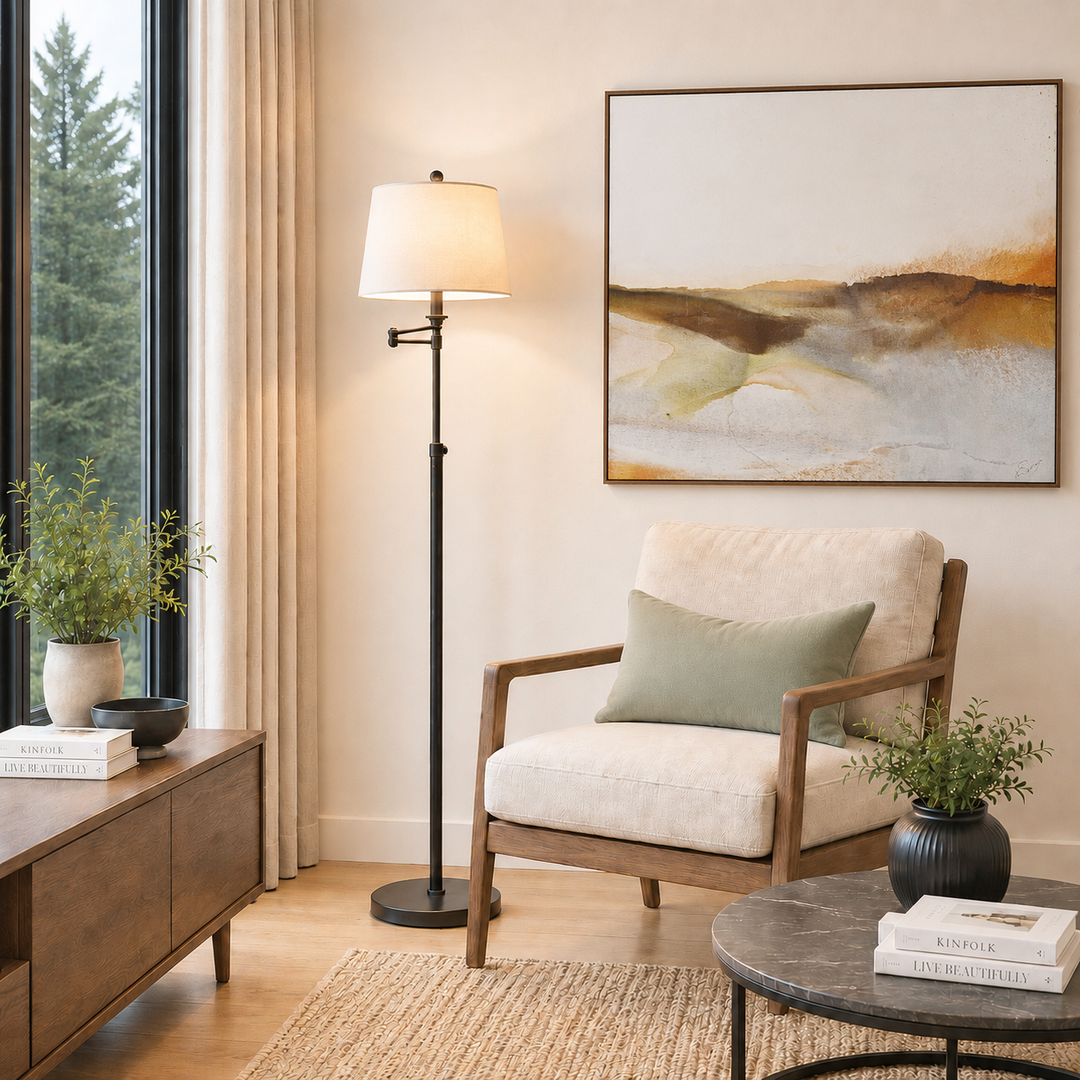 BRONZED SWING ARM FLOOR LAMP
