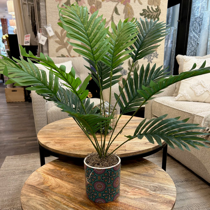 FAUX PALM IN DECORATIVE CERAMIC POT