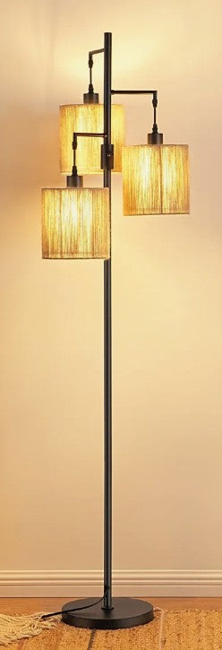RATTAN TREE FLOOR LAMP WITH DIMMER & BULBS