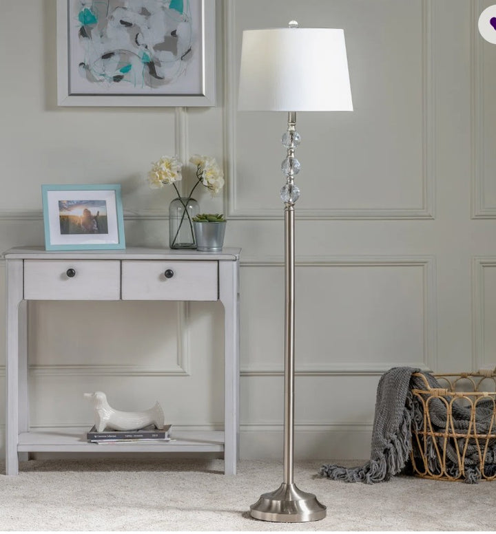 FLOOR LAMP 60" NICKEL PLATED/FACETED BALL ACCENTS