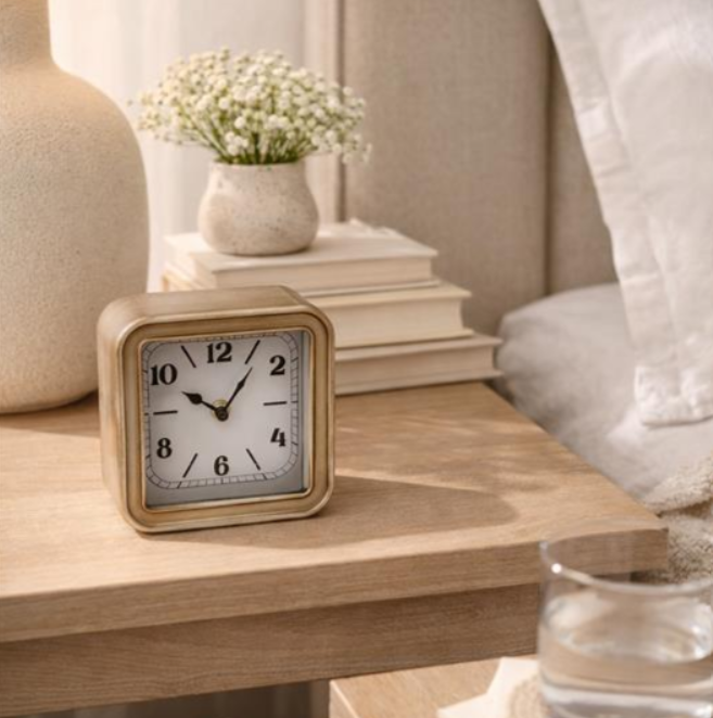 SATIN ANTIQUE GOLD DESK CLOCK 6"
