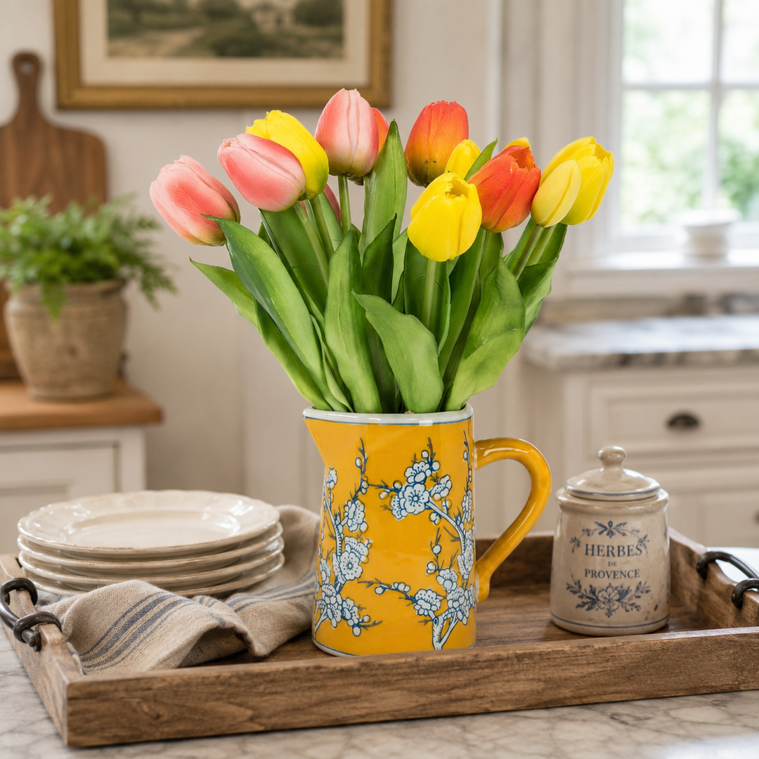 SMALL FLORAL CERAMIC JUG- YELLOW