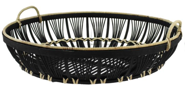 WOVEN BAMBOO BLACK BASKET 23" - Kate & Co. Home