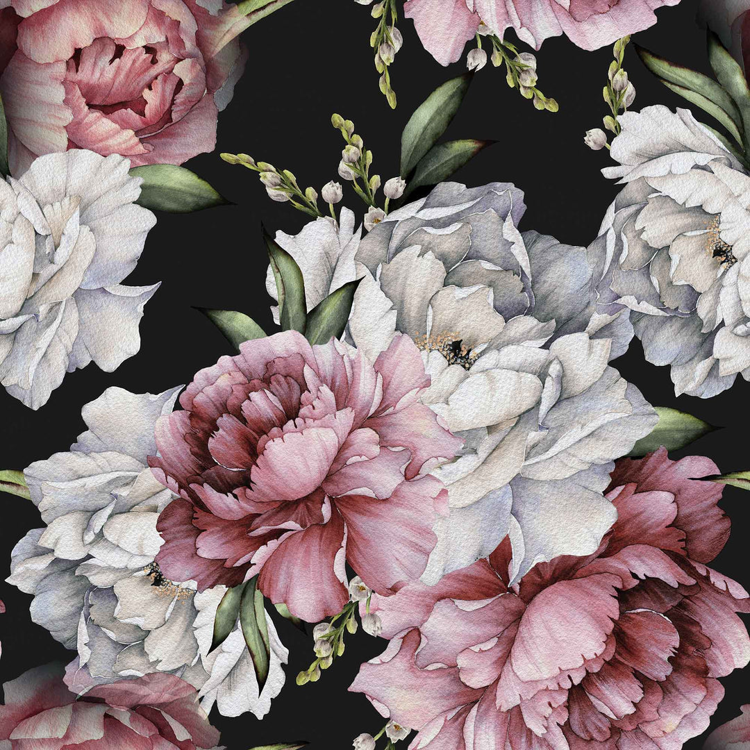 WATERCOLOUR PEONIES BLACK