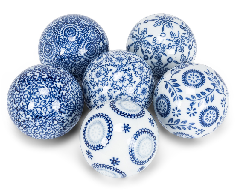 SMALL BLUE WHITE CERAMIC BALL - Kate & Co. Home