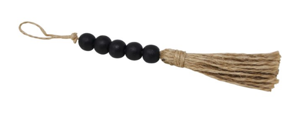 BLACK WOODEN BEADS WITH TASSEL - Kate & Co. Home