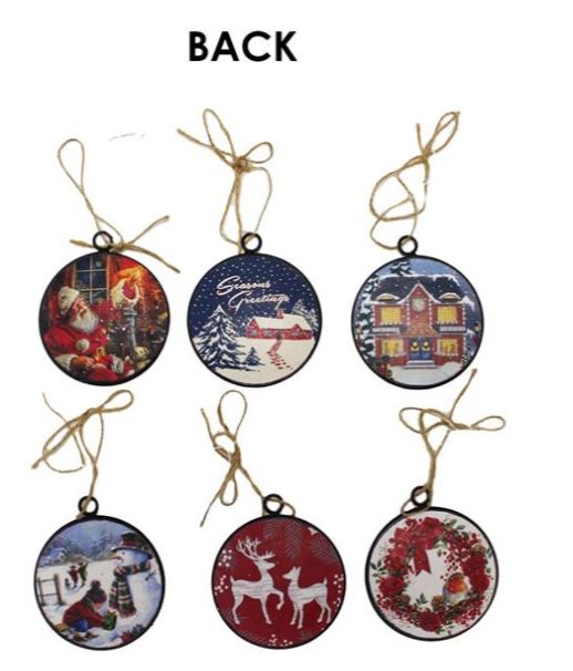METAL ROUND DOUBLE-SIDED ORNAMENTS- ASSORTED