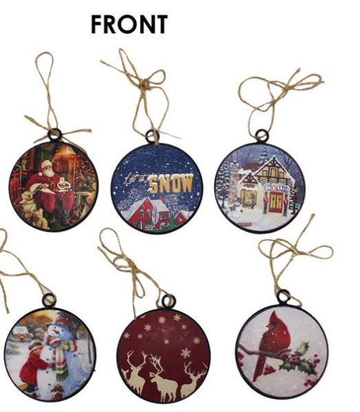 METAL ROUND DOUBLE-SIDED ORNAMENTS- ASSORTED
