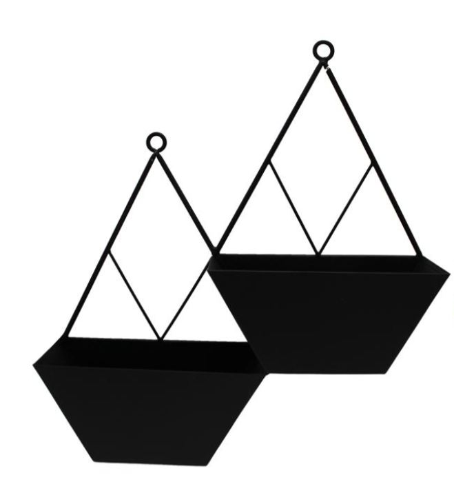 BLACK METAL DOUBLE WALL POCKET PLANTER